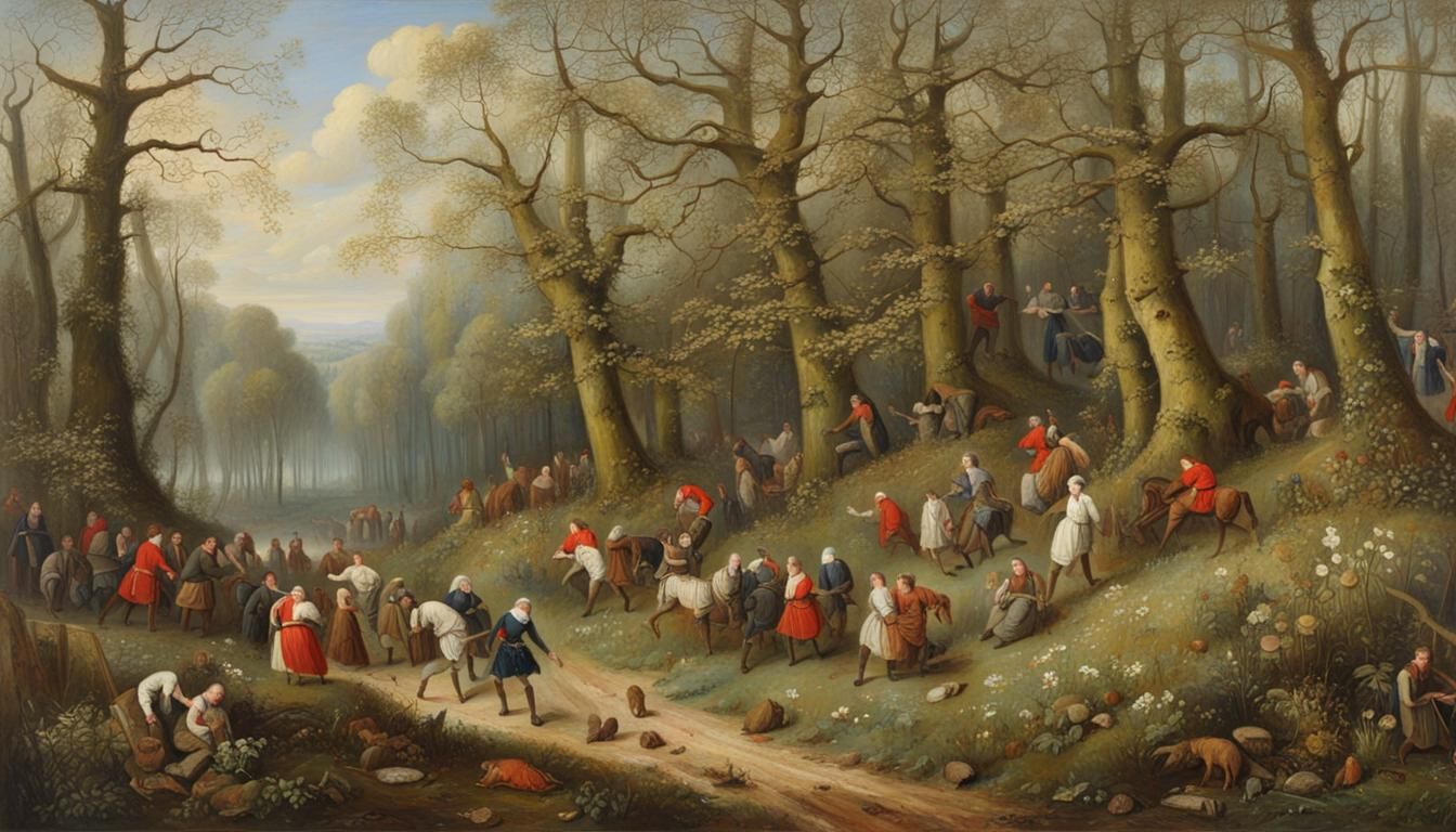 Northern European Forest Landscape in Brueghel Style