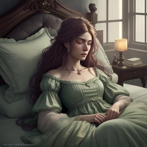 Serene Woman in Bed: Surreal Digital Art Portrait