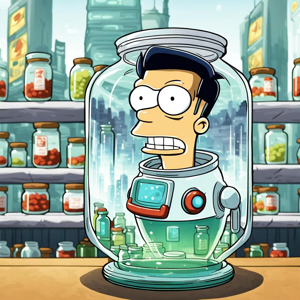 Futurama Head in a Jar in Anime Style