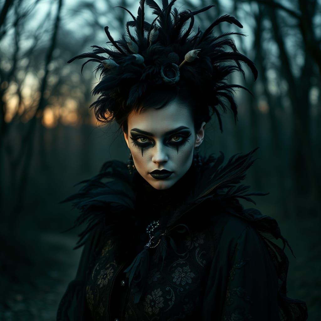 Ethereal Feminine Creature Portrait in Gothic Forest