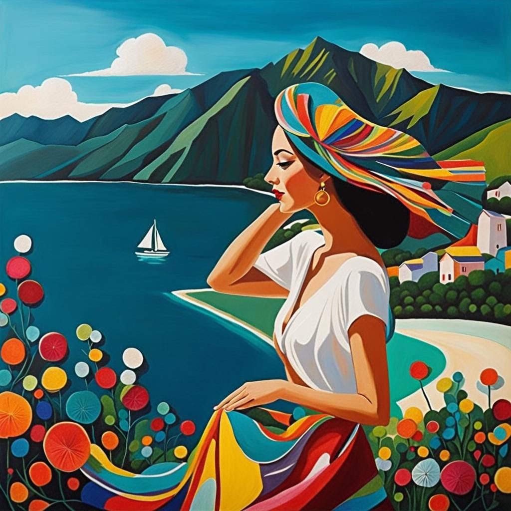 Surreal DIY Woman at Mountain Beach