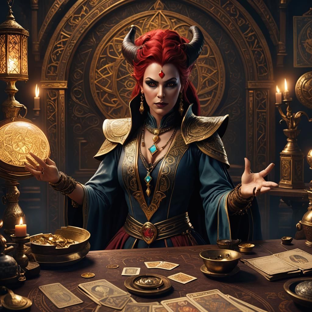 Tiefling Fortune Teller in Detailed Matte Painting