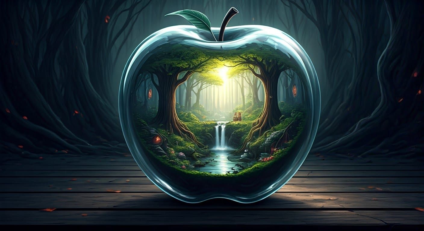 Dark Forest and Fairy Village in Glass Apple