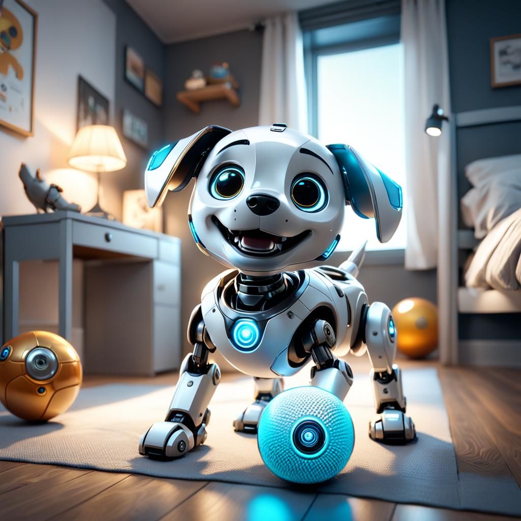 Robot Dog Plays in Bedroom: 3D Game Art