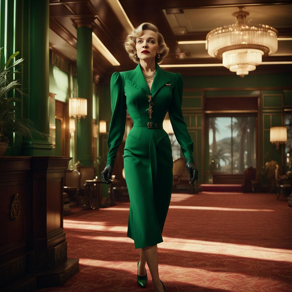 Woman looks like Marlene Dietrich in hotel