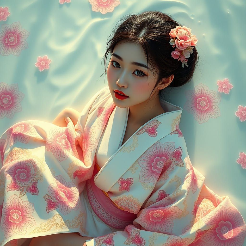 Ethereal Kimono Goddess in Iridescent Silk