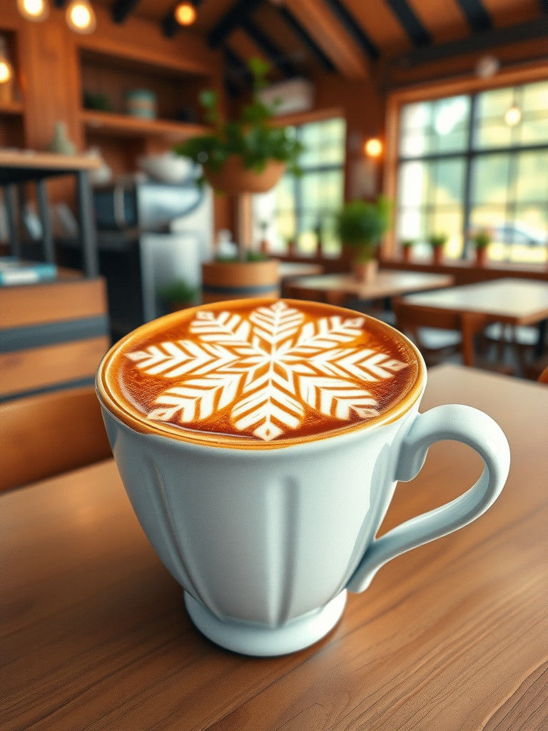 Latte with Snowflake Art in Dreamy Digital Style