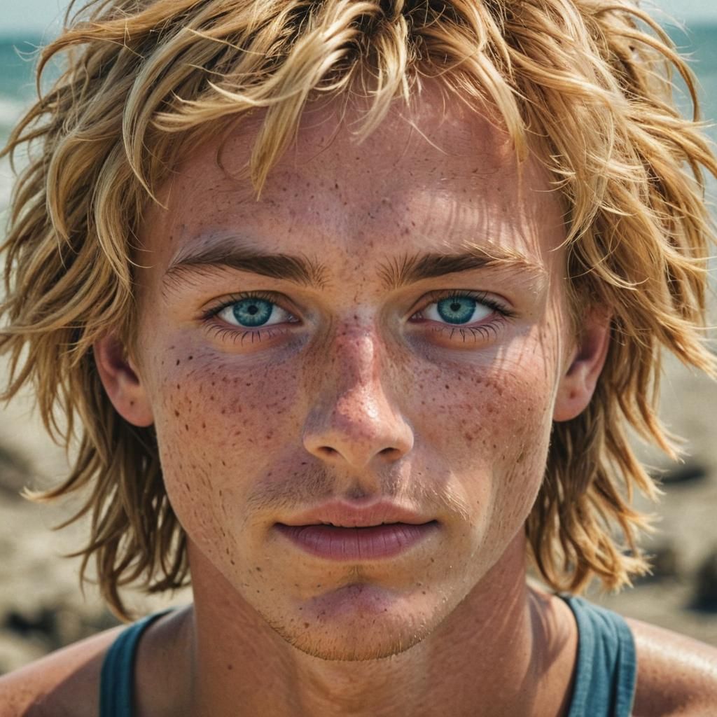 Teenage Boy on Beach: Cinematic Film Still