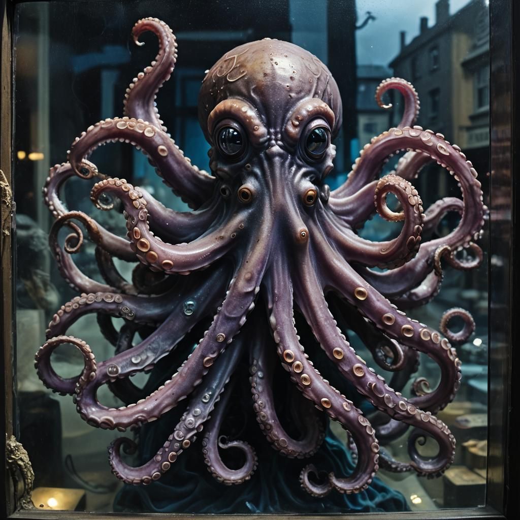 Octopus in Dark Window Display, Dark Surrealism