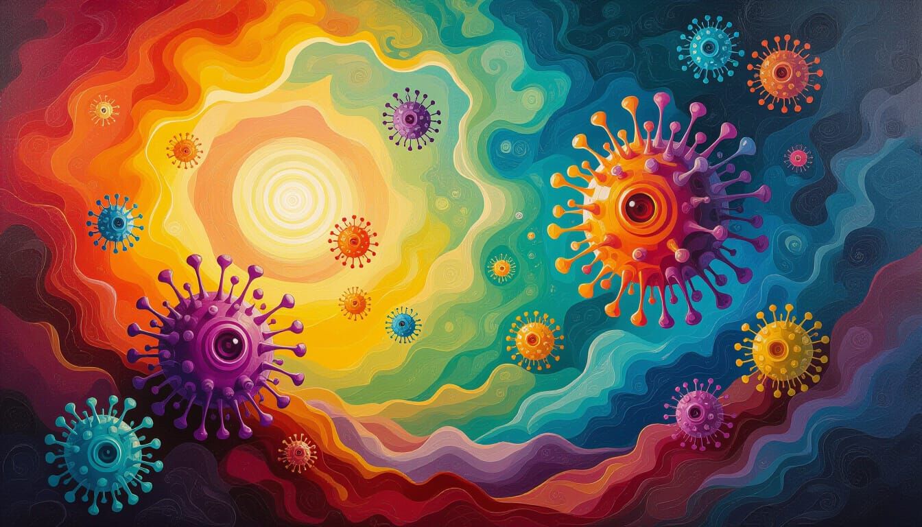 Silly Microbes in Vibrant Abstract Surrealism