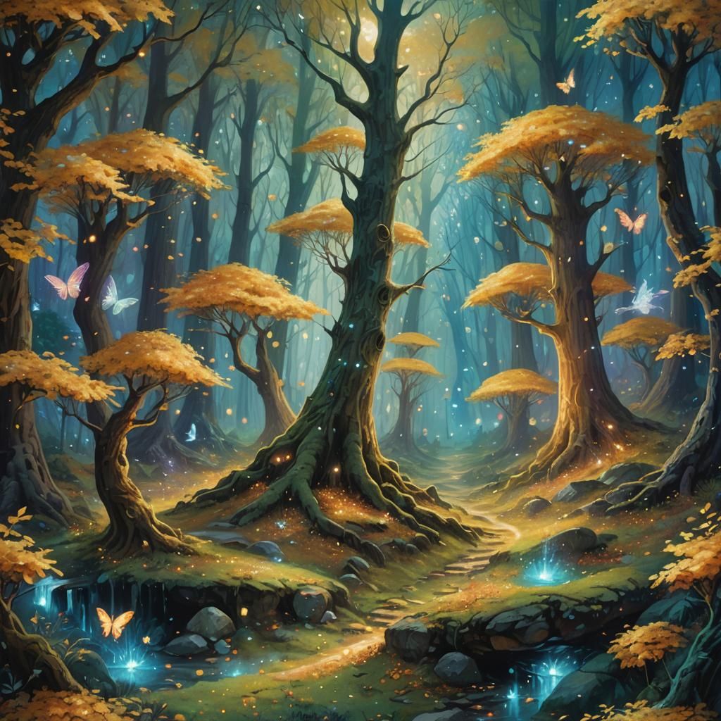 Enchanted Fairy Grove in Moonlit Forest