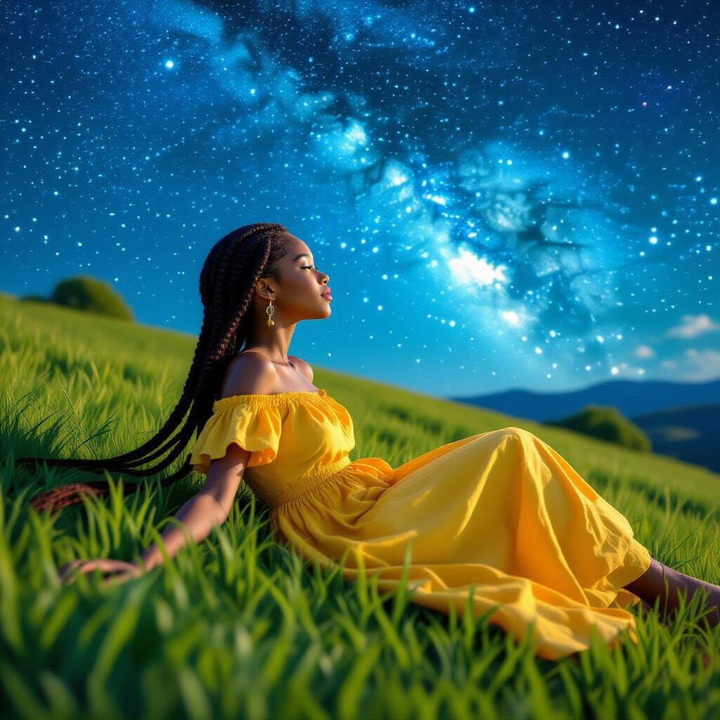 Girl Gazing at Starry Sky in Realistic Portrait