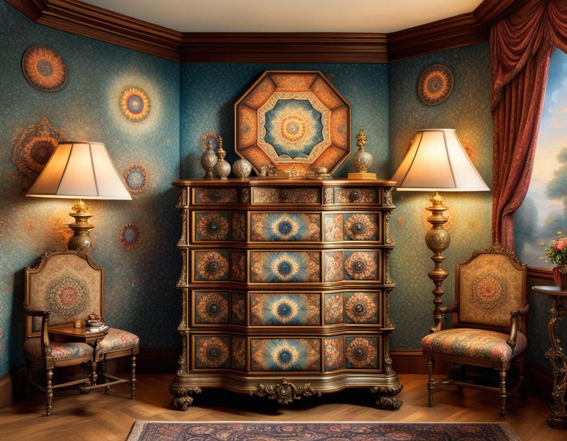 Extravagant Mandala Chest of Drawers in Maximalist Style