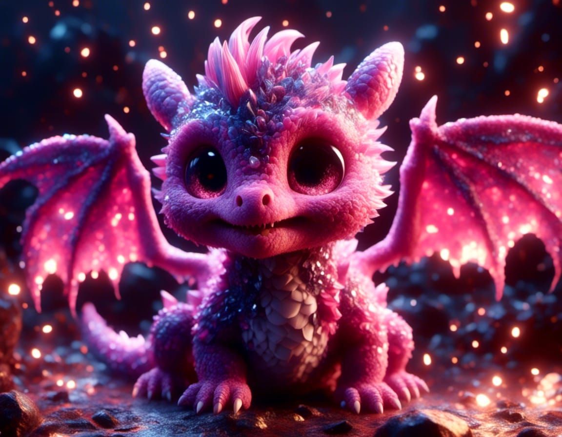 Cute Baby Dragon with Glowing Eyes in 3D