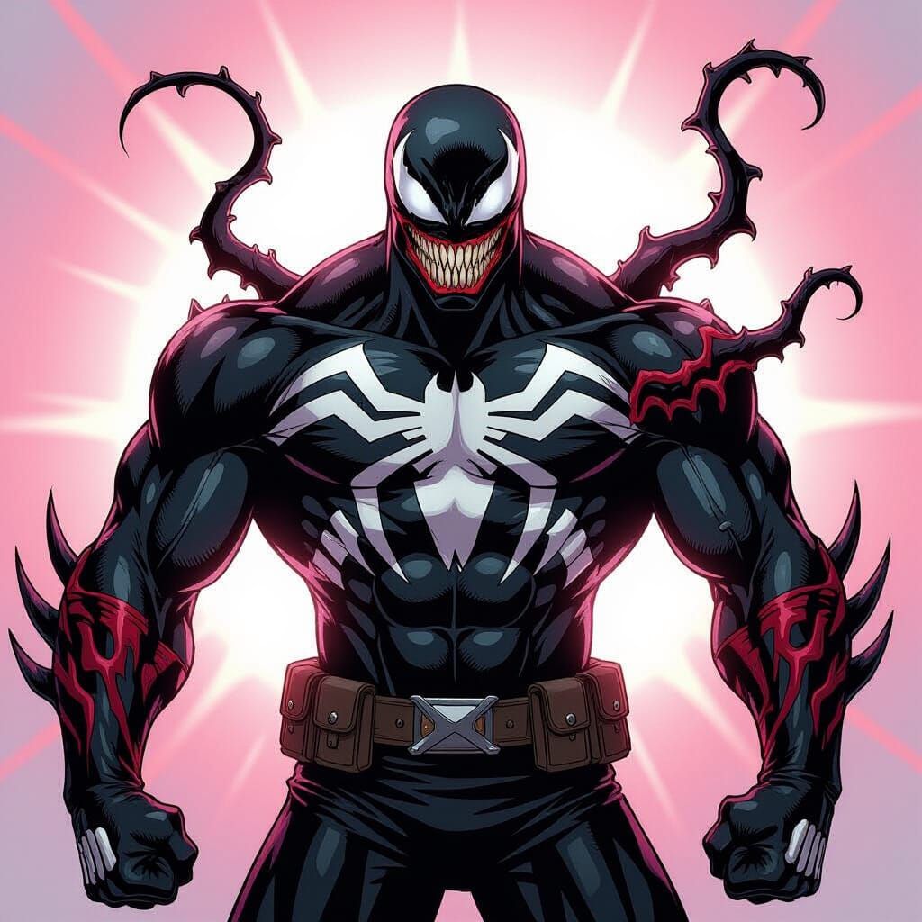 The Punisher Fused with Venom in Japanese Anime Style
