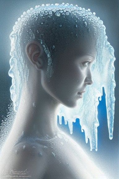 Gorgeous Ice Statue Portrait in Gouache Painting Style