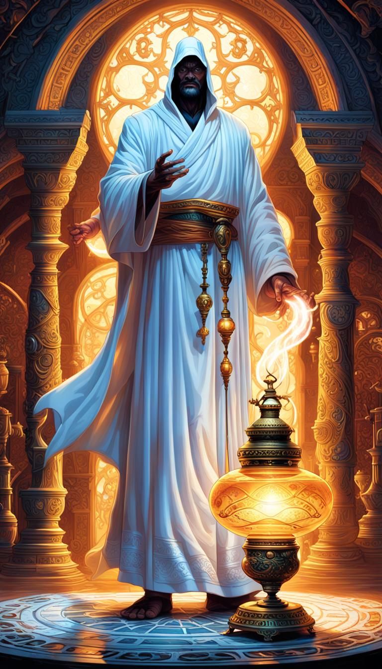 Giant and Magic Lamp in Comic Book Style