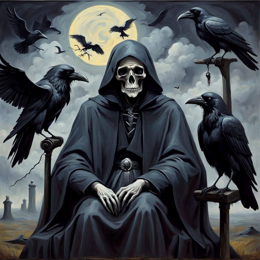 Ravens on Grim Reaper Oil Painting