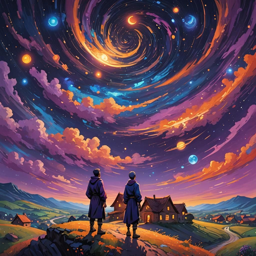 Starry Night Concept Art in Vivid Oil Painting Style