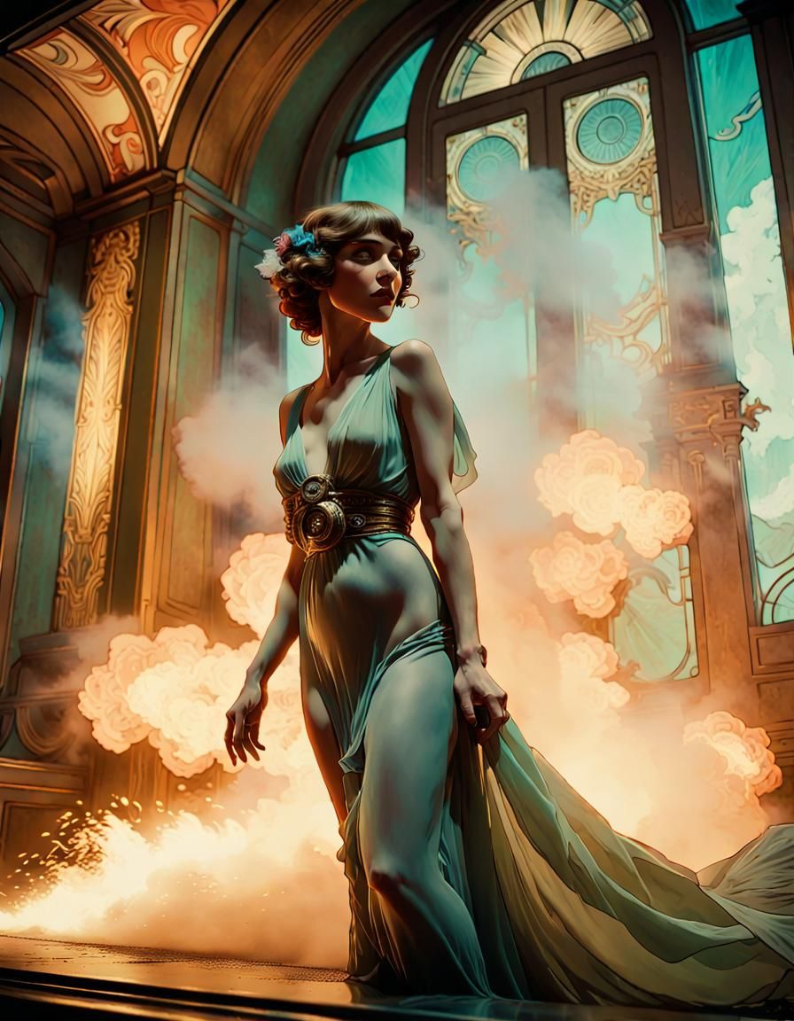 Fraxiom Burnout: Cinematic Art Deco Film Still