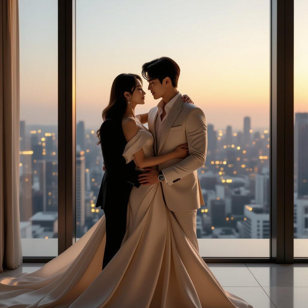 Romantic Korean Couple in Lavish Penthouse