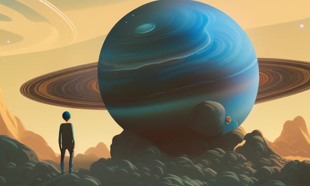 Lonely Man on Alien Planet in Japanese Art Style