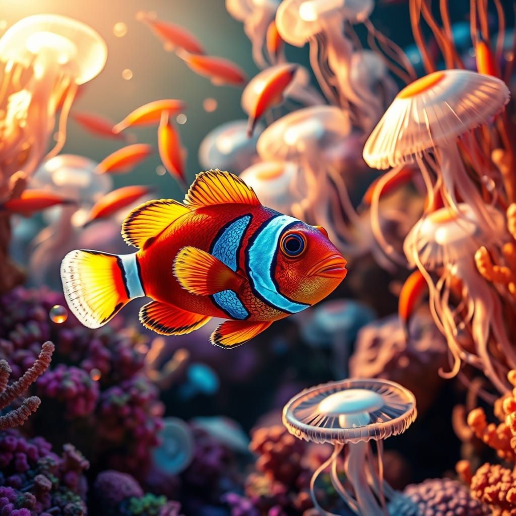 Vibrant Coral Reef Scene in Hyperrealistic Style