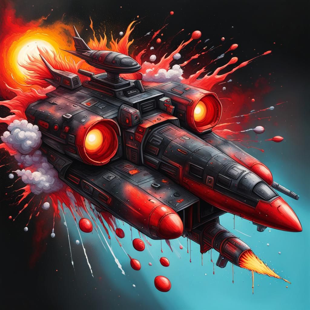 Ominous Spaceship Soaring Through Explosive Graffiti Art