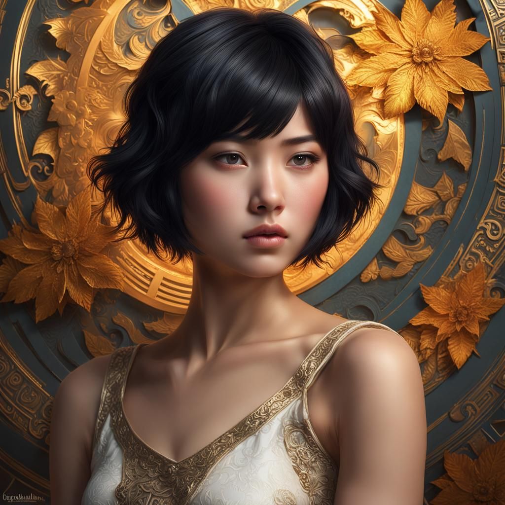 Portrait of Attractive Asian Girl in Hyperdetailed Photograp...