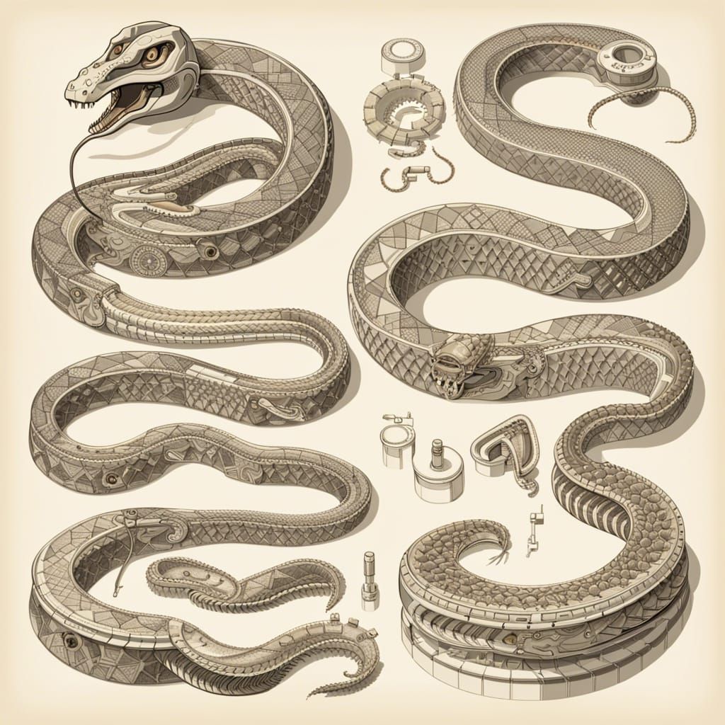 Detailed Technical Drawing of Biomechanical Snake