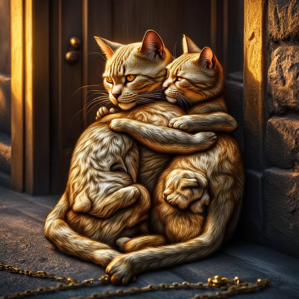 Gold Cat Cries While Hugging Best Friend