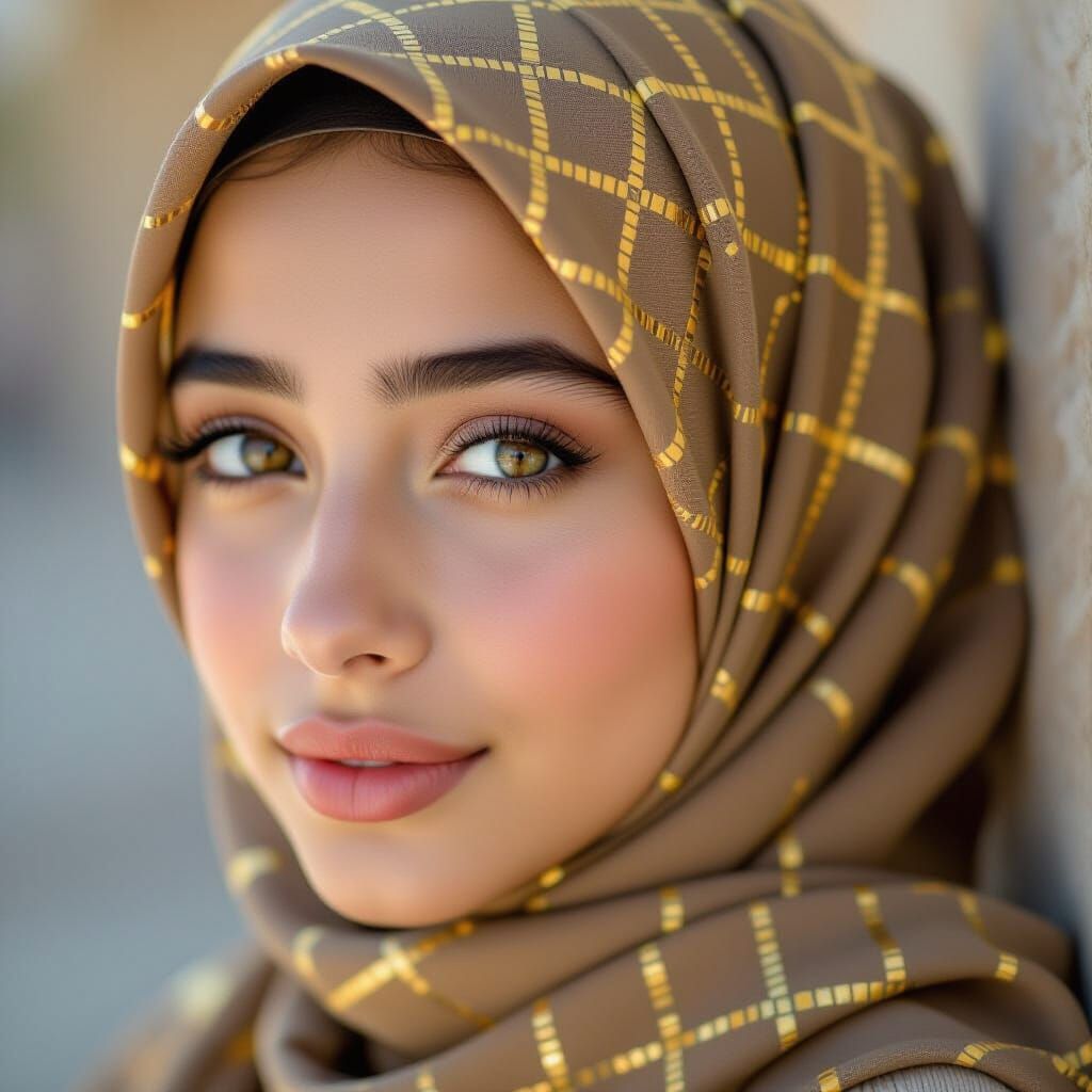 Teenager in Golden Hijab Radiating Hope