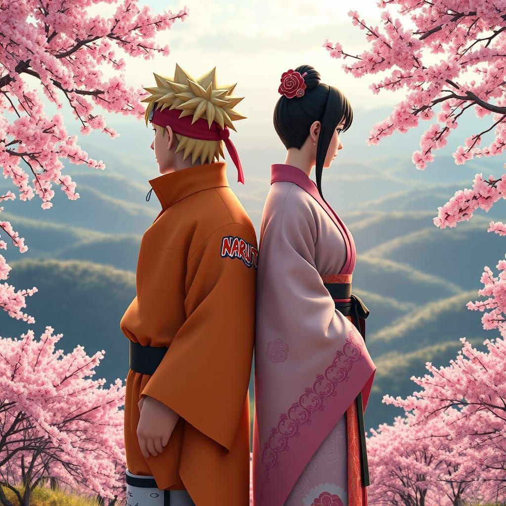 Ninja Icons Amidst Cherry Blossoms in Traditional Japanese A...