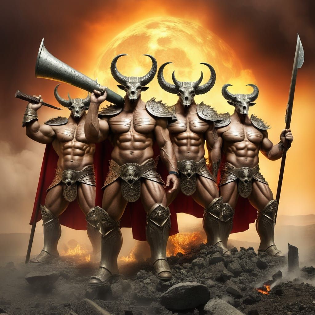 The Four Hornsmen of the Apocalypse in Dark Fantasy Style