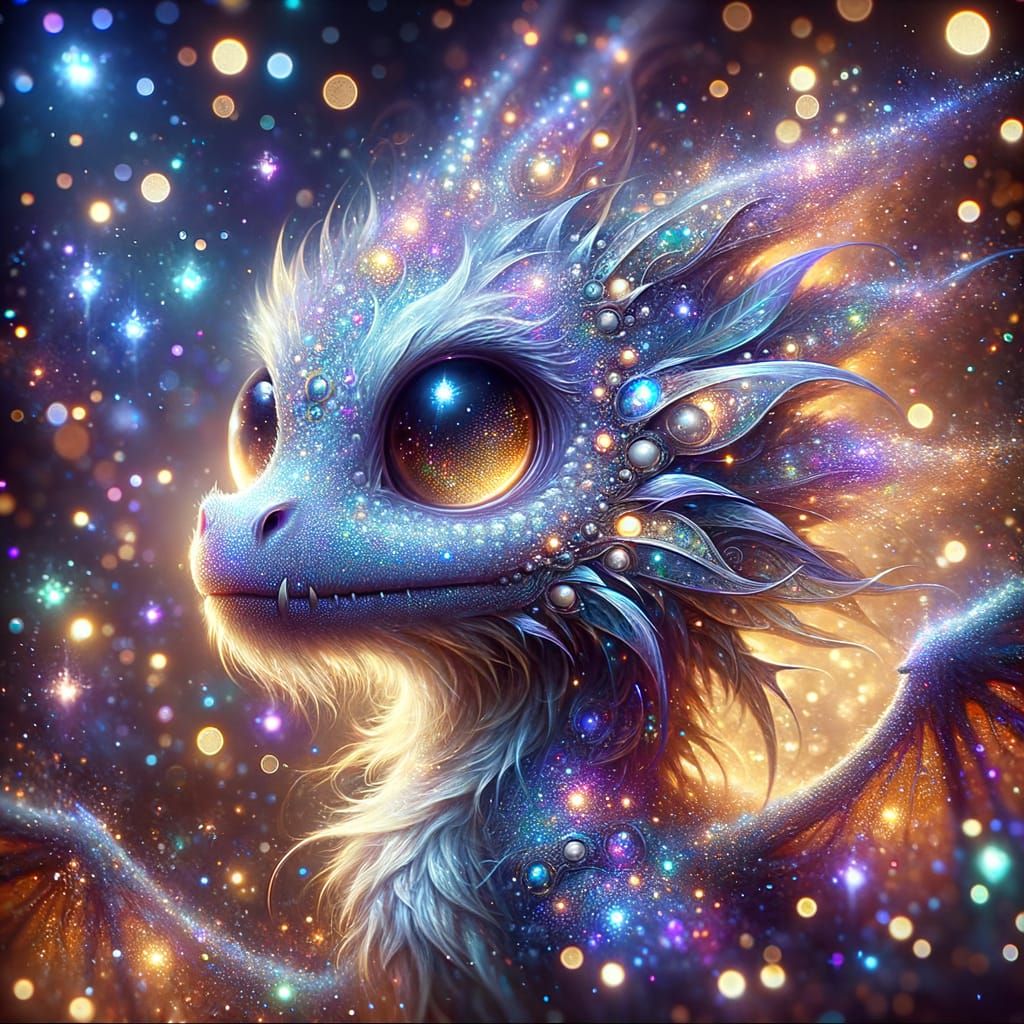 Iridescent Stardust Dragon Portrait in Victorian Style