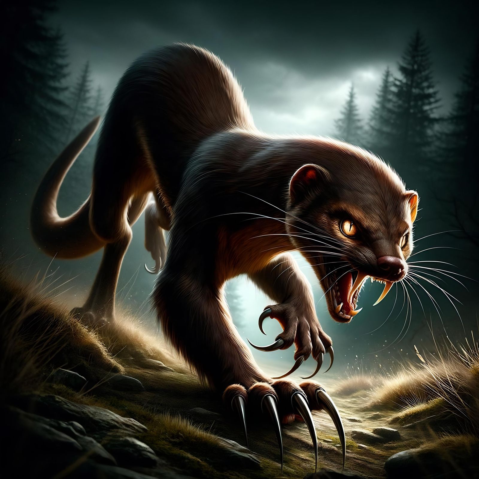Dire Weasel: Ferocious Predator in Dark Fantasy Scene