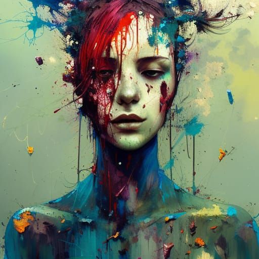 Dramatic Tree Portrait with Dripping Paint