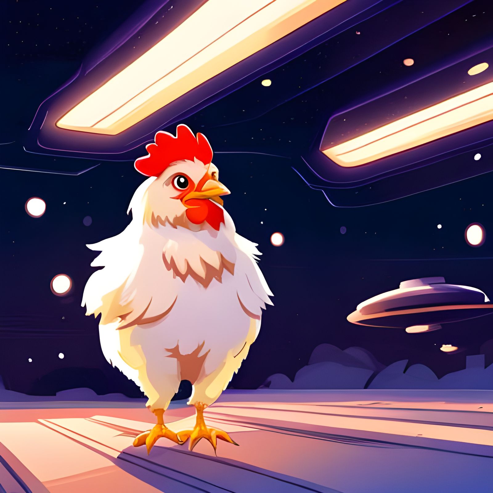 Chicken Astronaut in Futuristic Space Station