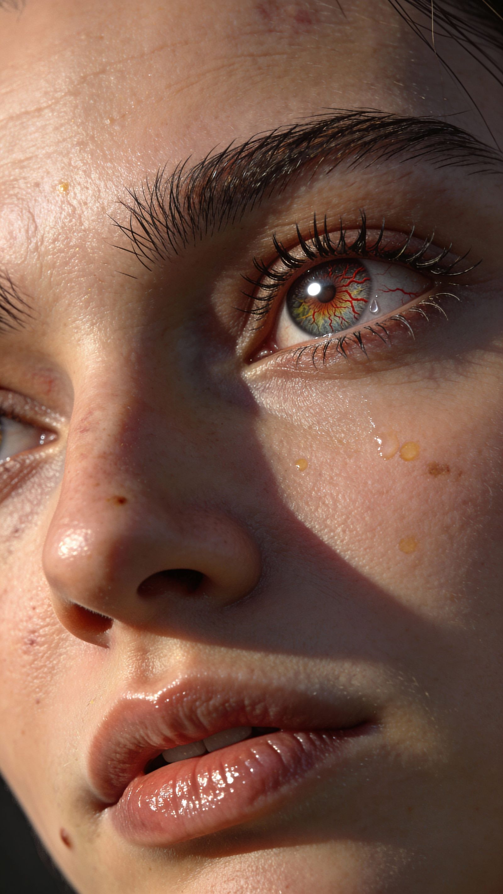 Hyperrealistic Close-Up of a Human Face in Soft Light