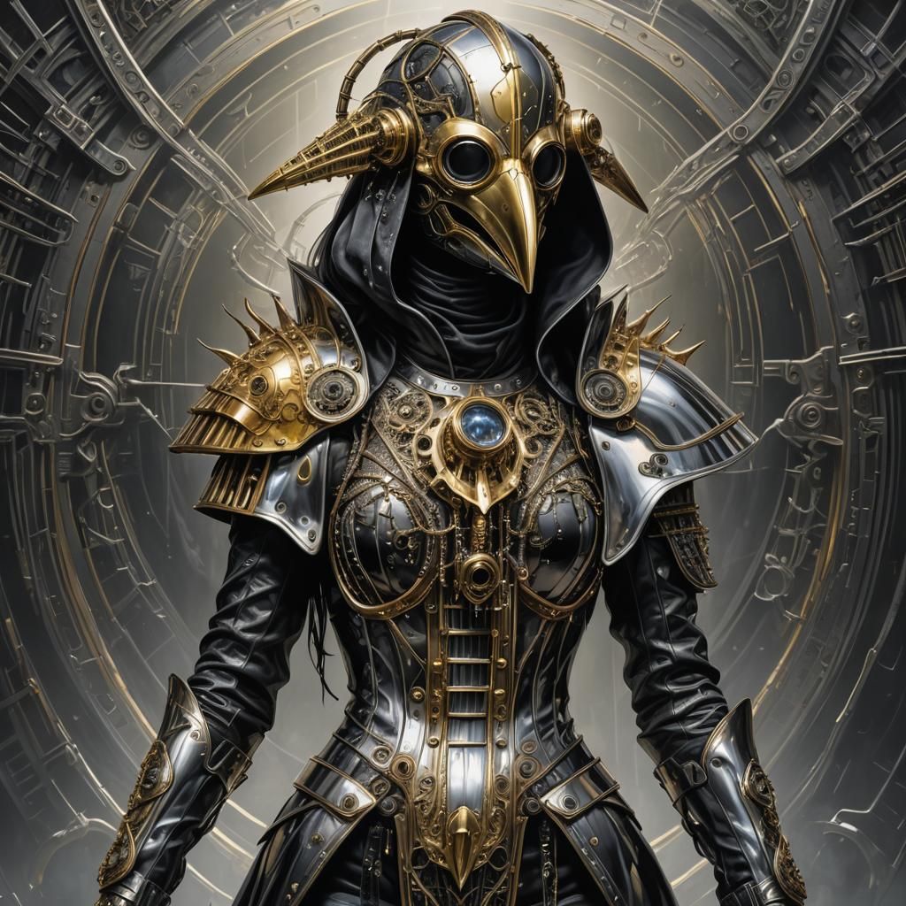 Cyberpunk Plague Doctor in Reflective Gothic Armor