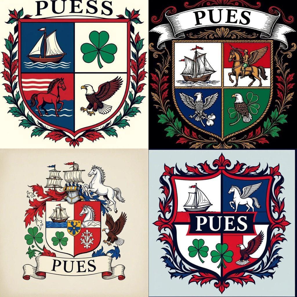PUES Crest with Sailboat, Horse, Shamrock, and Eagle