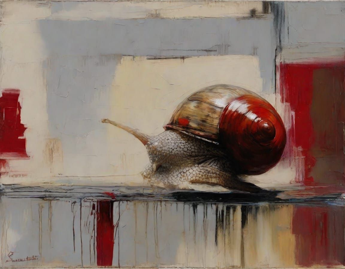 Curious Snail in Expressive Impressionist Oil Painting