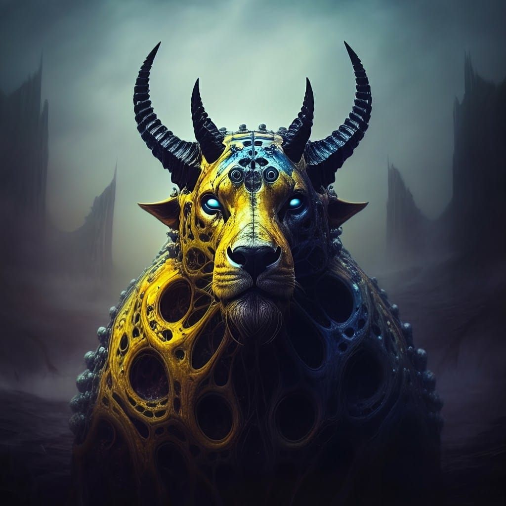 Surreal Biomechanical Demon in Apocalyptic Wasteland