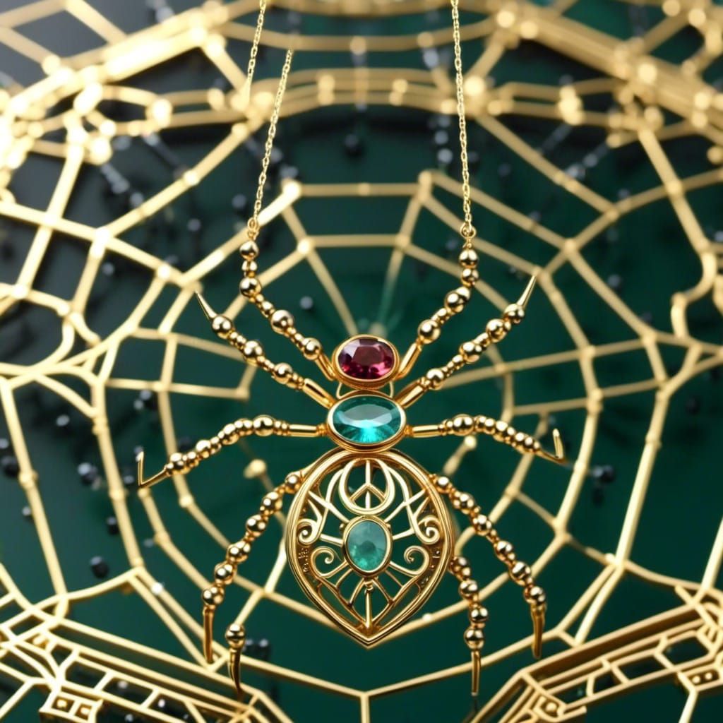 Gemstone Nano Spider on Gold Filigree Web