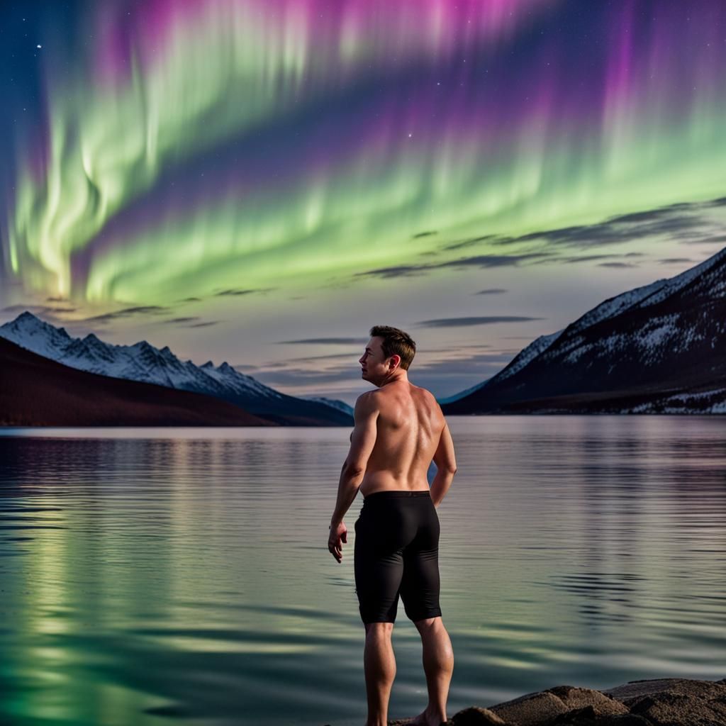 Elon Musk in Bikini Watching Aurora Borealis