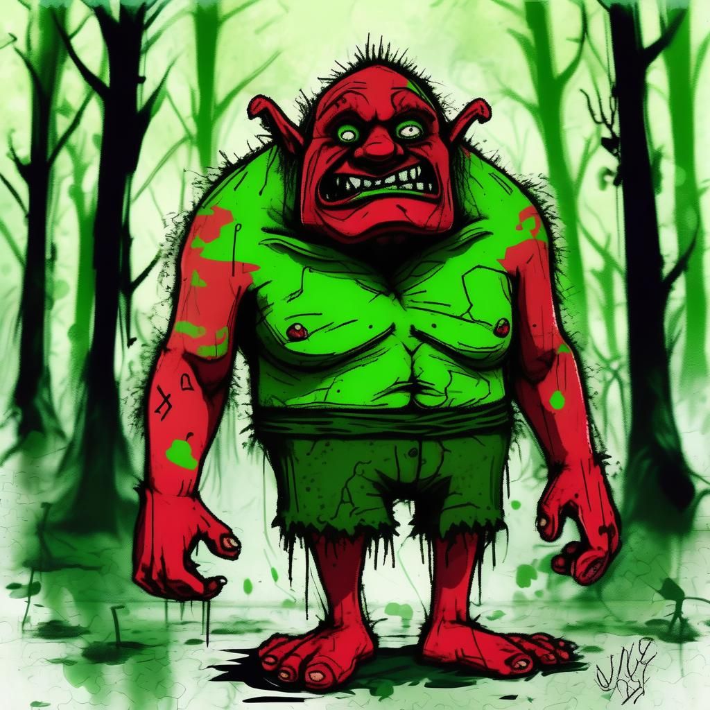 A green and red ogre