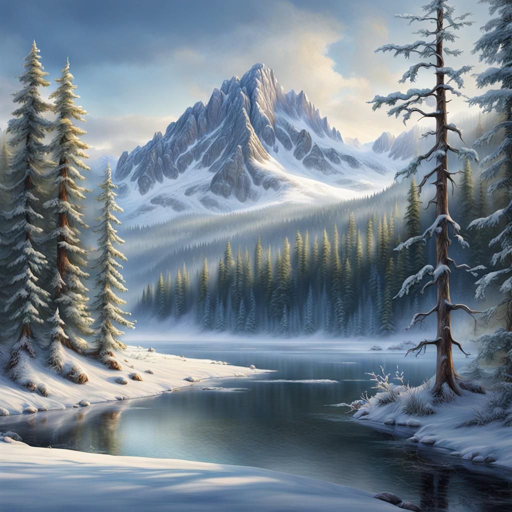 Majestic Snow Mountain Landscape in Photorealistic Style