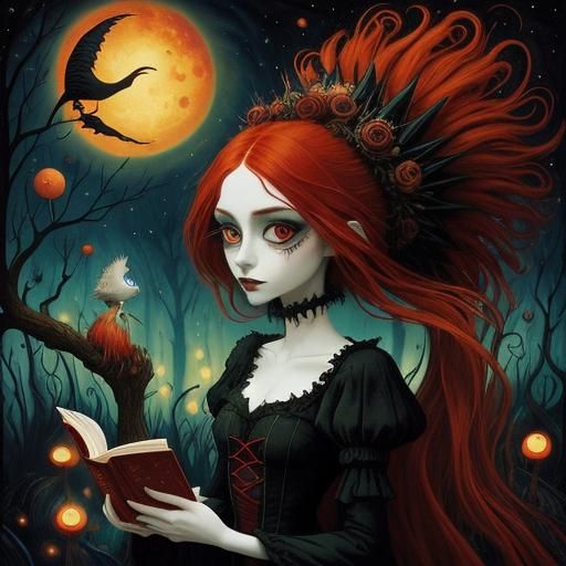 Gothic Punk Girl Reading: A Modern Fairytale Scene