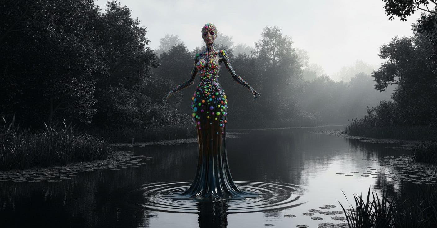 Woman Integrated into Scenic Natural Landscape