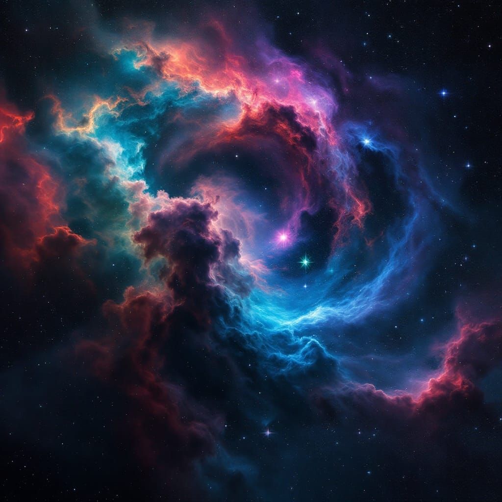 Cosmic Horseshoe Nebula in Vibrant Hues, as Seen from Space